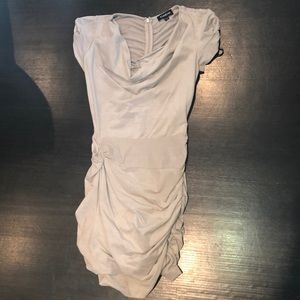 Bebe suede gray draped neck dress